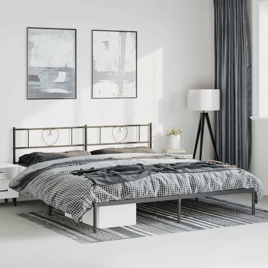 Cadre de lit métal sans matelas avec tête de lit noir 193x203cm