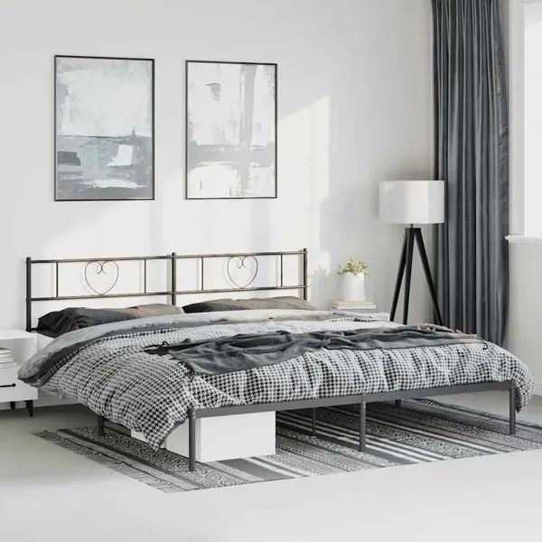 Cadre de lit métal sans matelas avec tête de lit noir 193x203cm