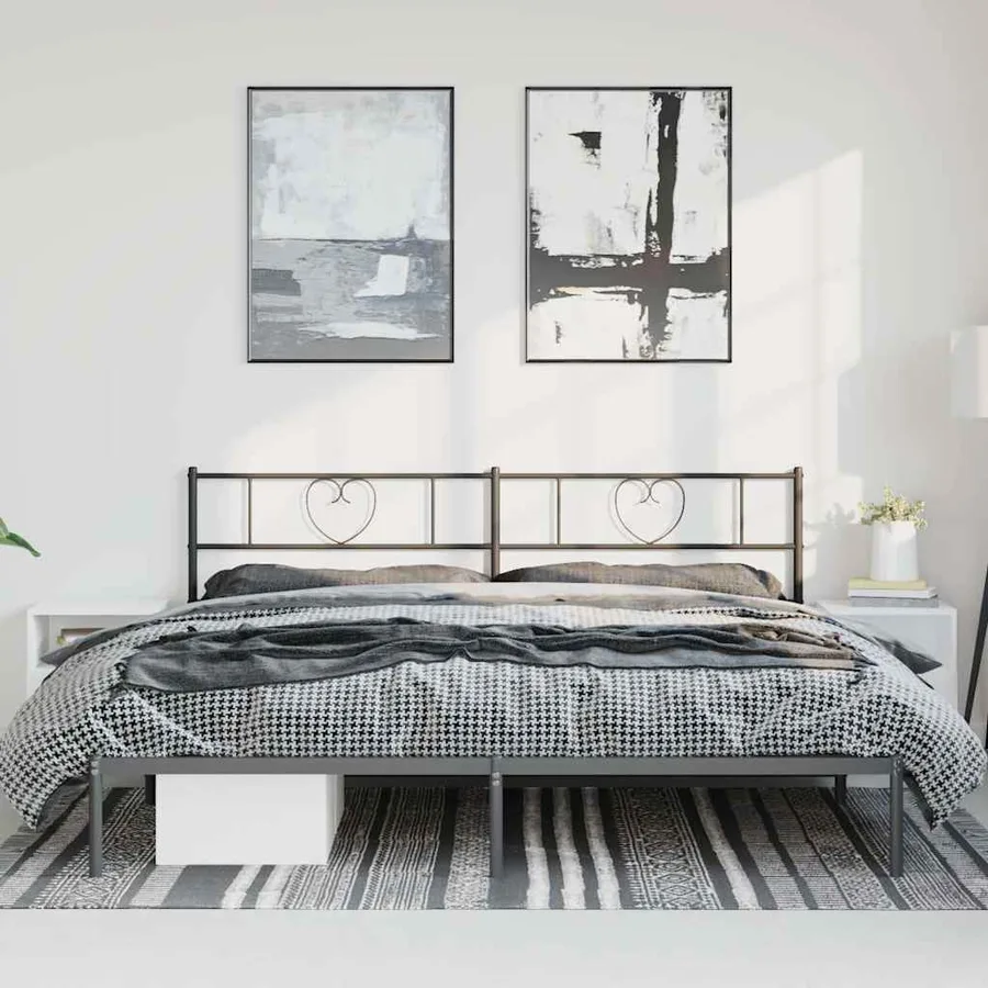 Cadre de lit métal sans matelas avec tête de lit noir 193x203cm - 4
