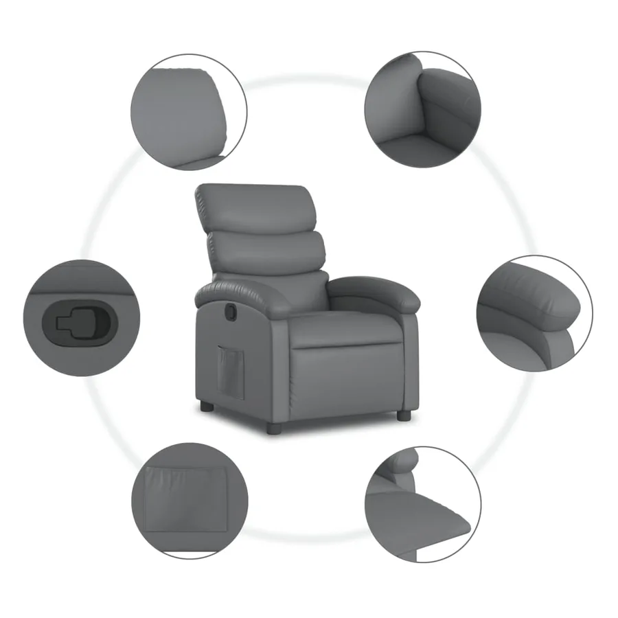 Fauteuil inclinable gris similicuir - 7