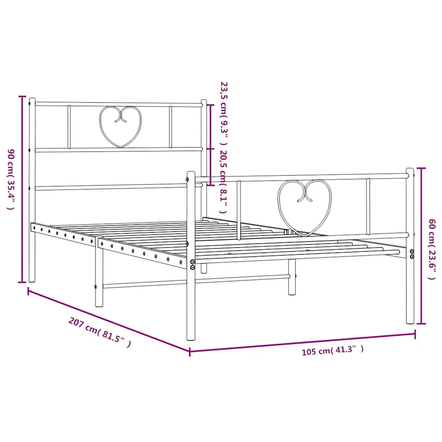 Cadre de lit métal sans matelas et pied de lit blanc 100x200 cm - 10