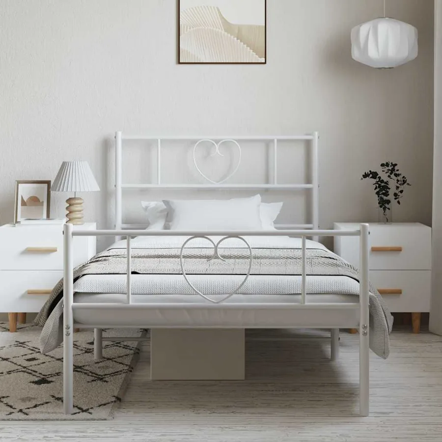 Cadre de lit métal sans matelas et pied de lit blanc 100x200 cm - 4