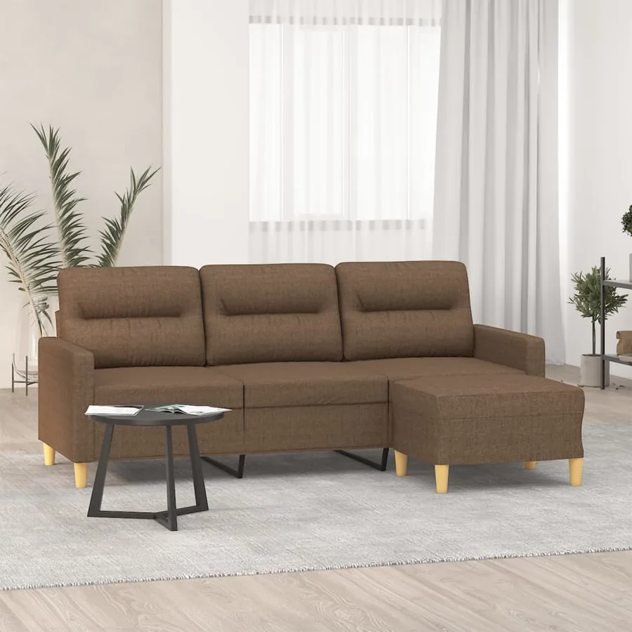 Canapé à 3 places avec repose-pieds Marron 180 cm Tissu