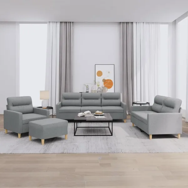 Ensemble de canapés 4 pcs avec coussins Gris clair Tissu