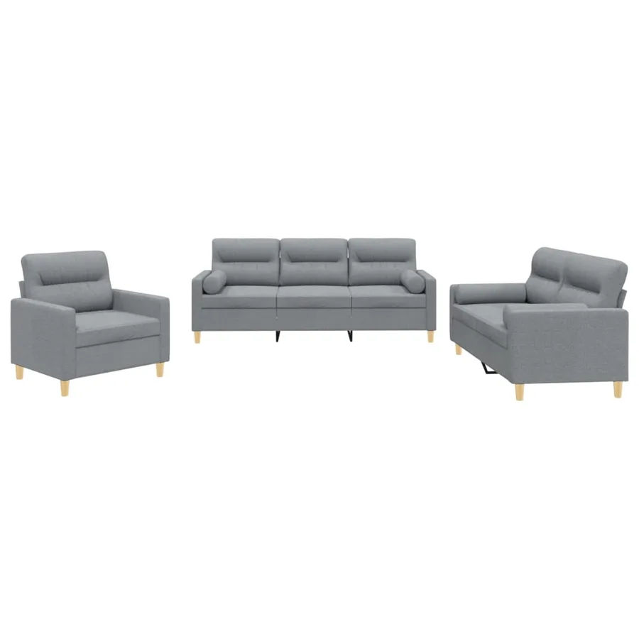 Ensemble de canapés 3 pcs coussins gris clair tissu - 2