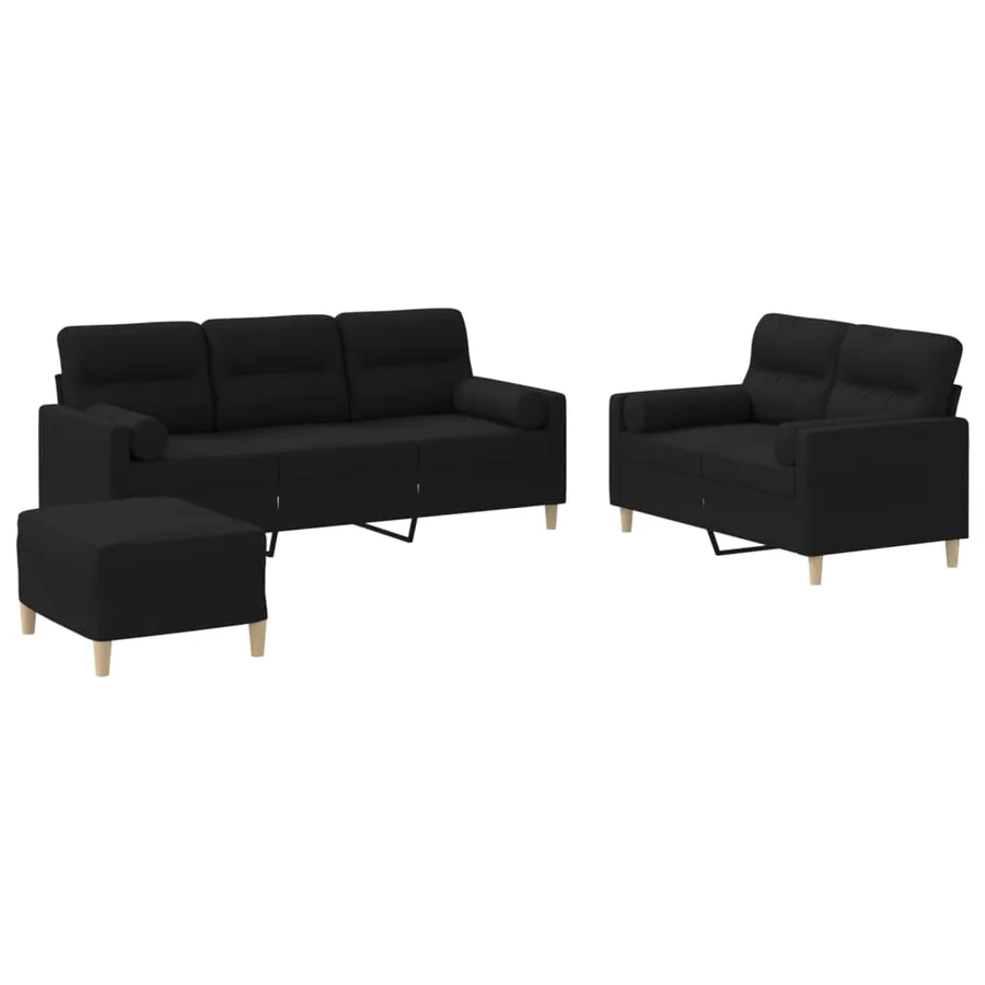 Ensemble de canapés 3 pcs avec coussins noir tissu - 2