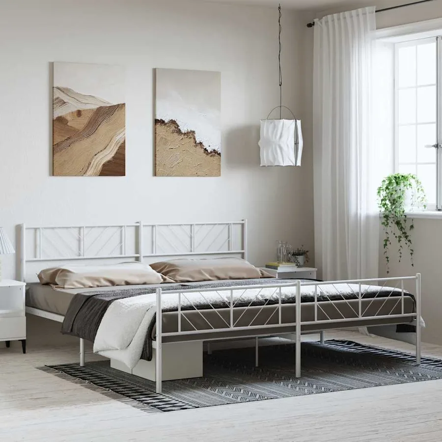 Cadre de lit métal sans matelas et pied de lit blanc 193x203 cm - 3