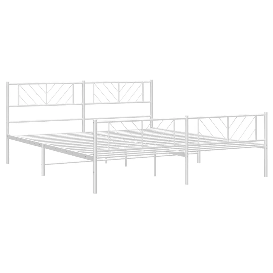 Cadre de lit métal sans matelas et pied de lit blanc 193x203 cm - 5
