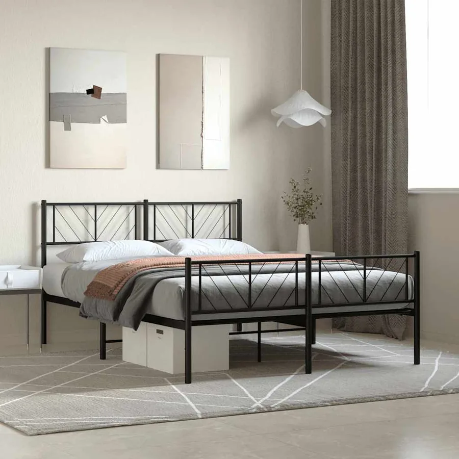 Cadre de lit métal sans matelas avec pied de lit noir 120x190cm