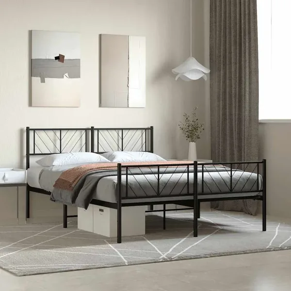 Cadre de lit métal sans matelas avec pied de lit noir 120x190cm