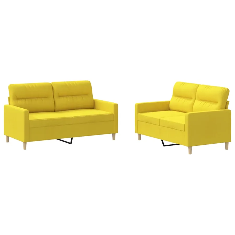 Ensemble de canapés 2 pcs avec coussins Jaune clair Tissu - 2