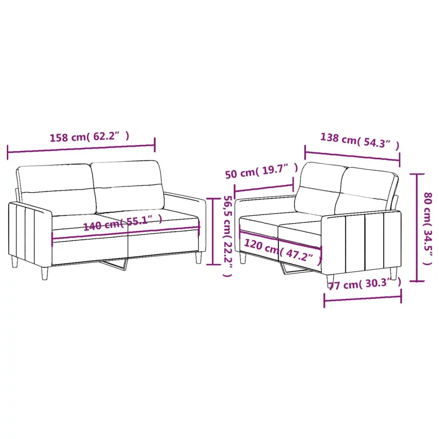 Ensemble de canapés 2 pcs avec coussins Jaune clair Tissu - 6