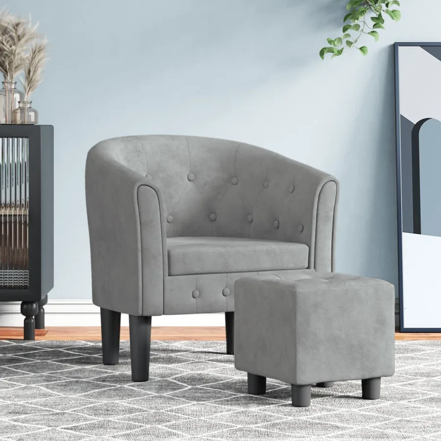 Fauteuil avec repose-pied gris clair velours