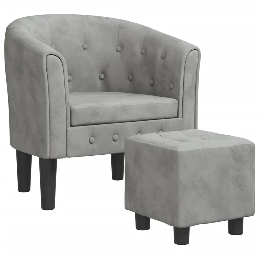 Fauteuil avec repose-pied gris clair velours - 2