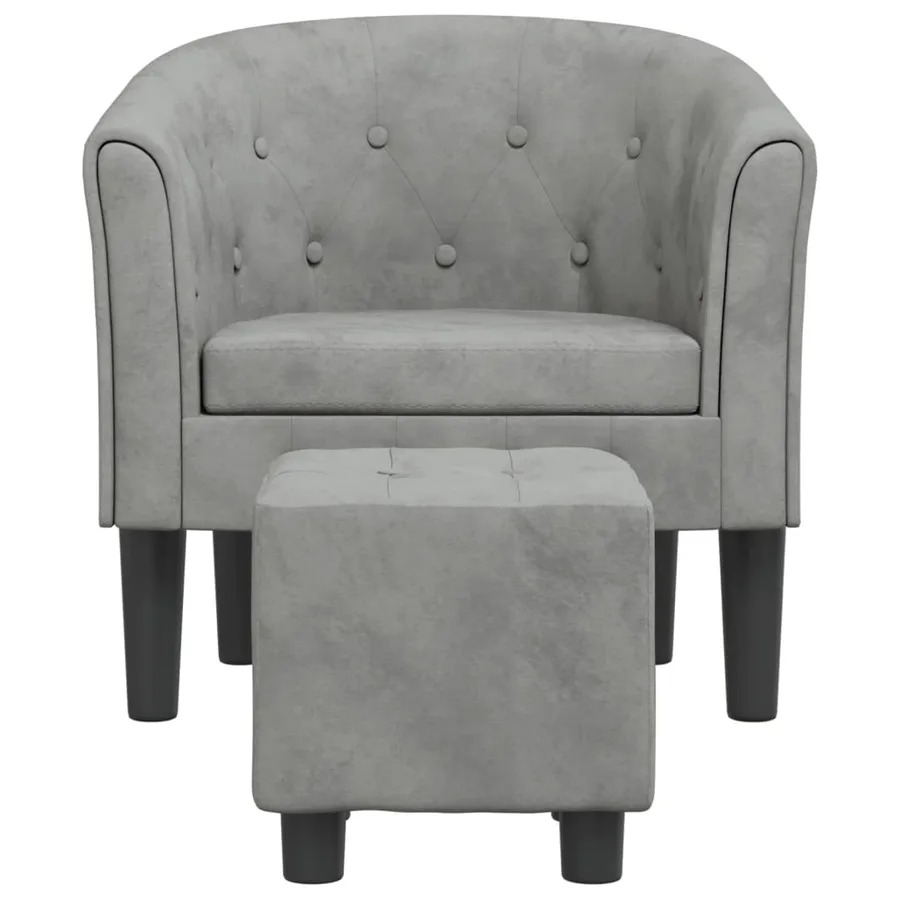 Fauteuil avec repose-pied gris clair velours - 3