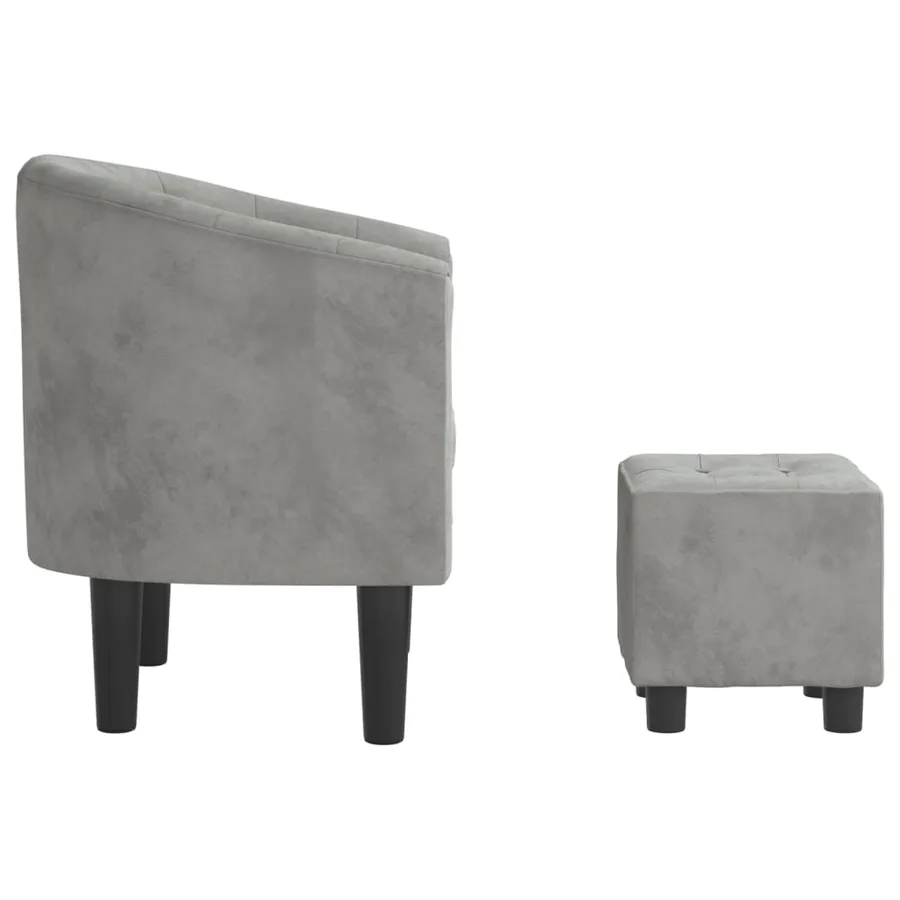 Fauteuil avec repose-pied gris clair velours - 4