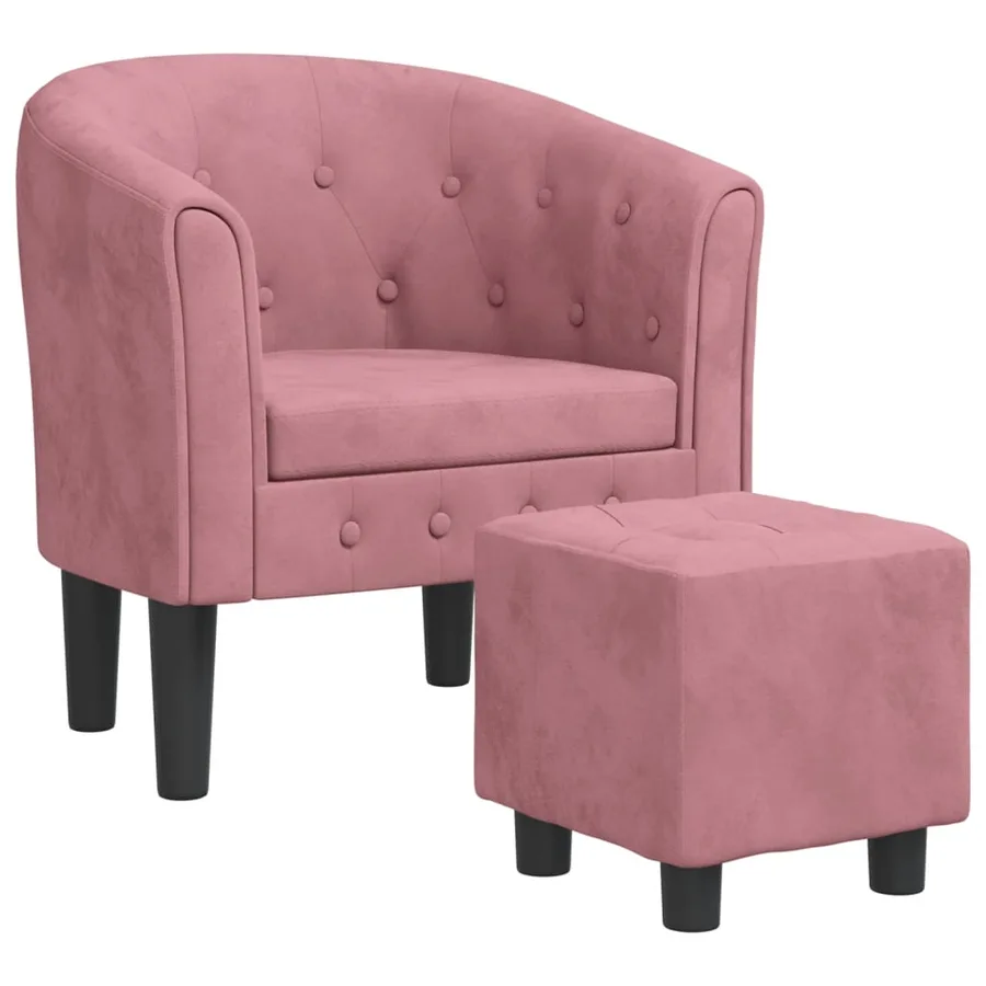 Fauteuil avec repose-pied rose velours - 2