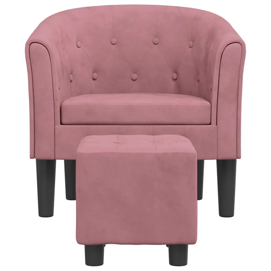 Fauteuil avec repose-pied rose velours - 3