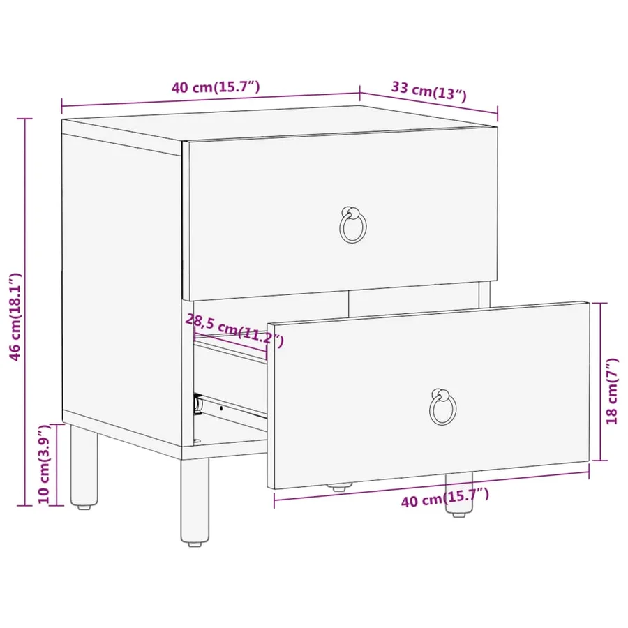 Table de chevet 40x33x46 cm Bois de manguier solide - 12