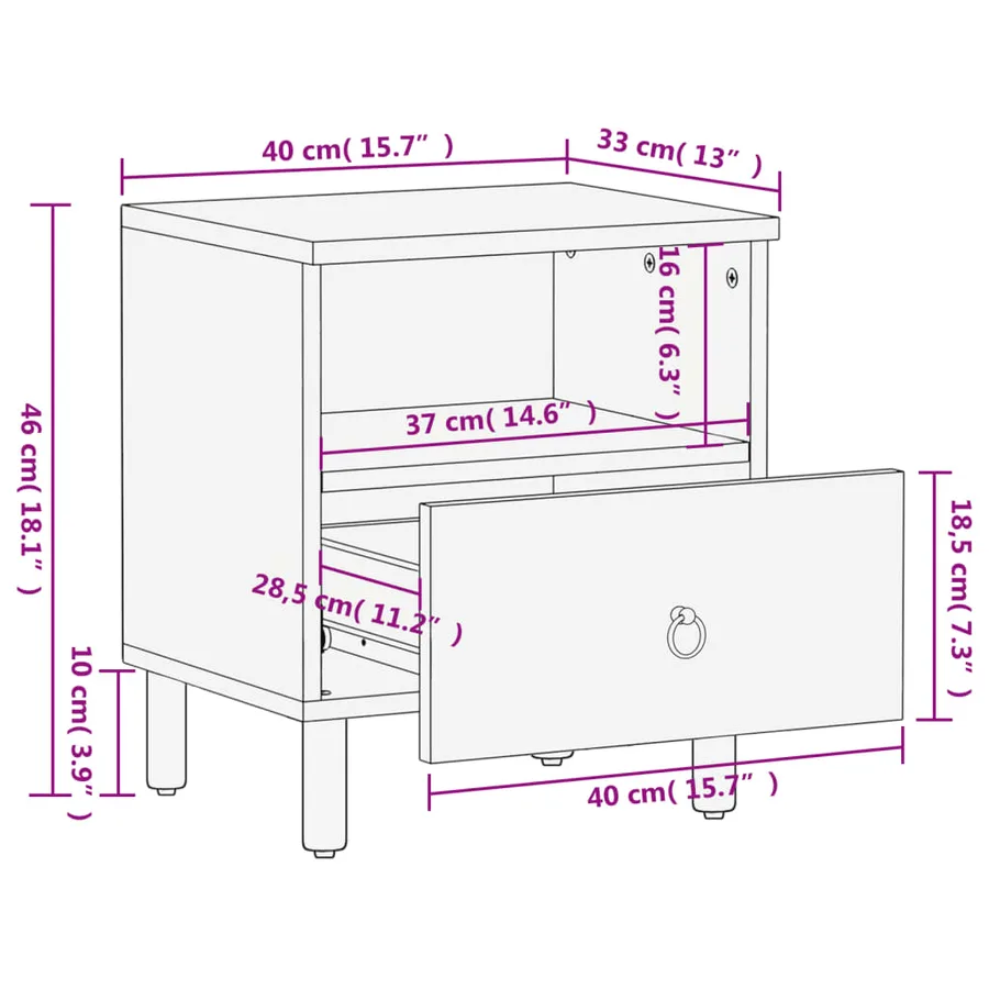 Tables de chevet 2 pcs 40x33x46 cm Bois de manguier solide - 13