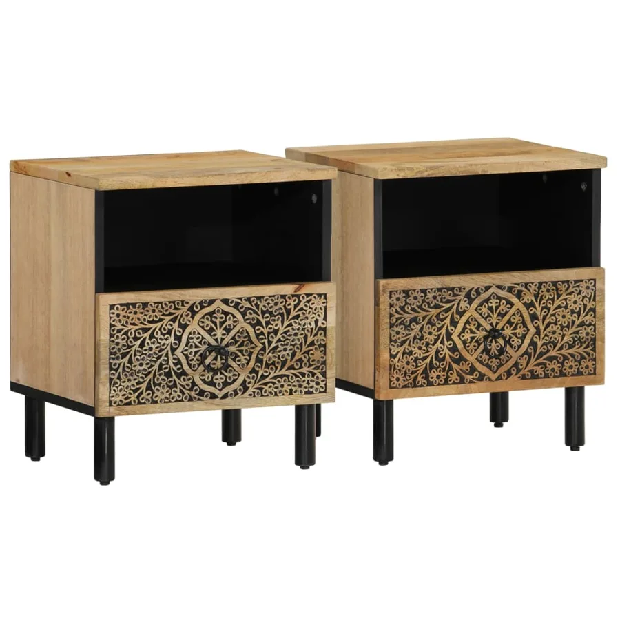 Tables de chevet 2 pcs 40x33x46 cm Bois de manguier solide - 2