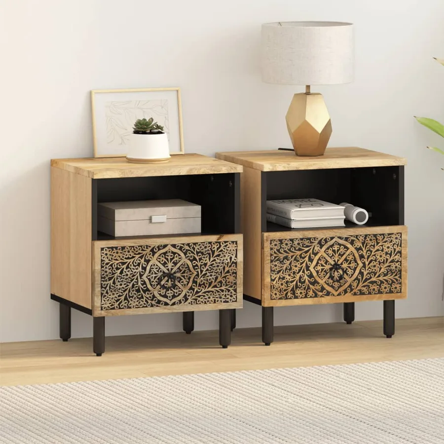 Tables de chevet 2 pcs 40x33x46 cm Bois de manguier solide - 3