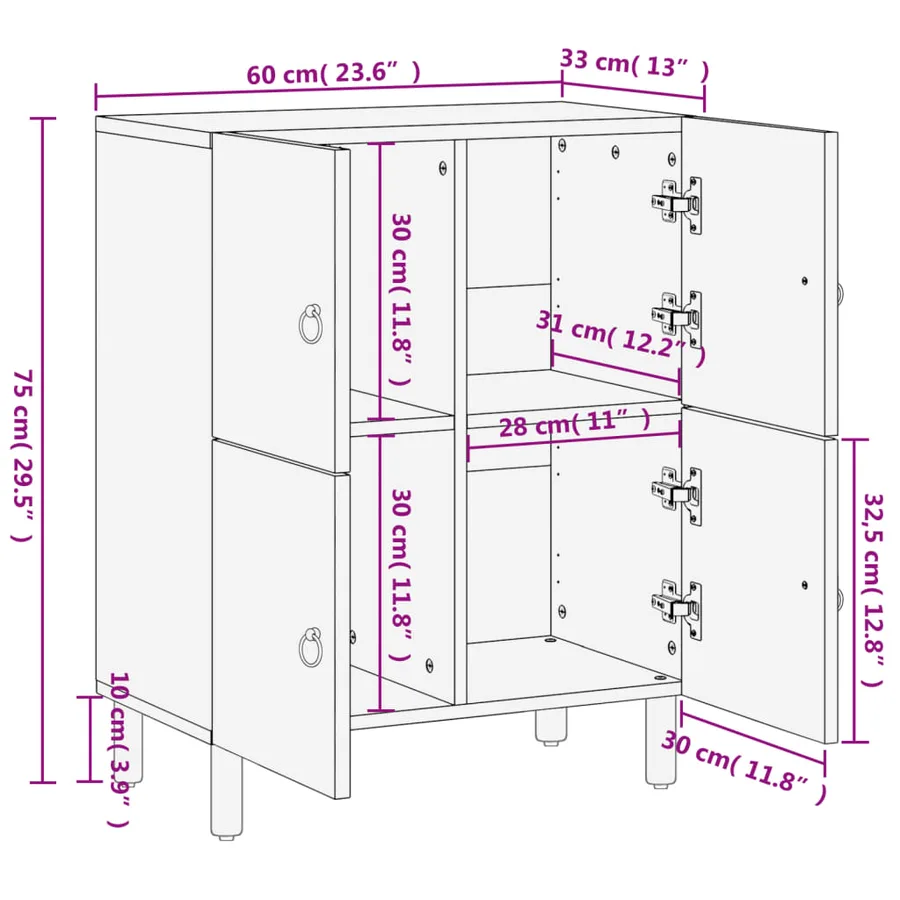Armoire latérale 60x33x75 cm bois massif de manguier - 11