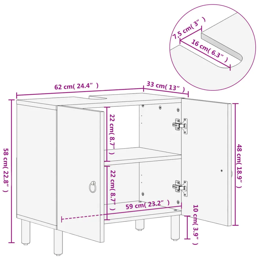 Armoire lavabo de salle de bain bois massif de manguier - 10