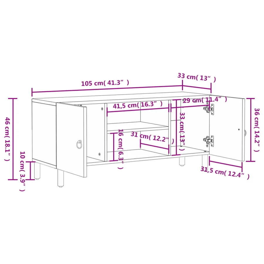 Meuble TV 105x33x46 cm Bois massif de manguier - 12