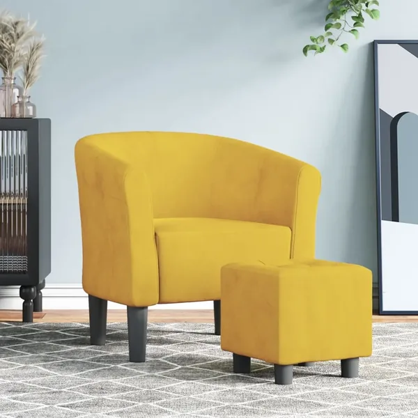 Chaise cabriolet avec repose-pied jaune velours
