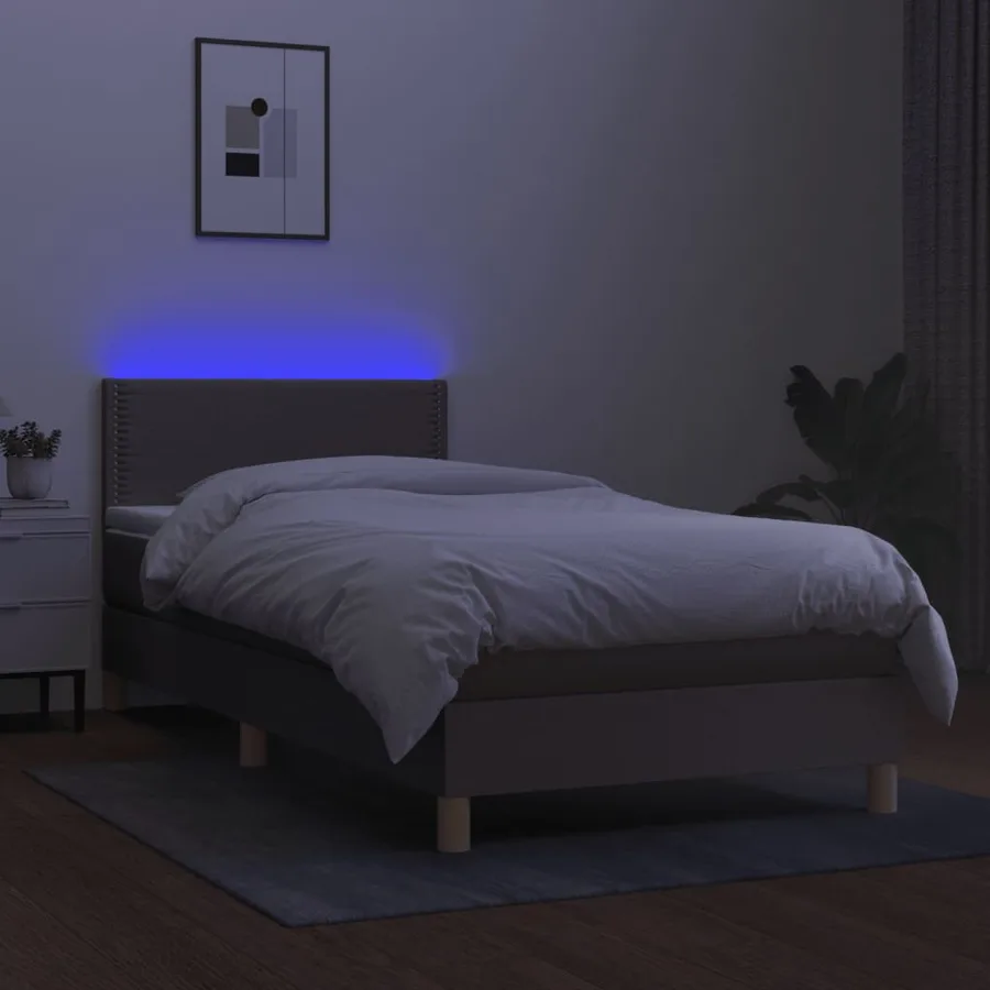Sommier à lattes de lit avec matelas LED Taupe 90x200 cm Tissu - 4