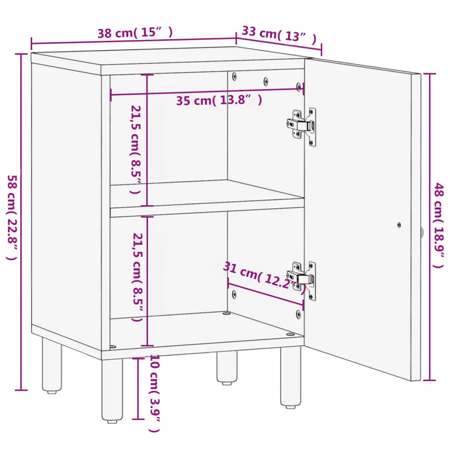 Armoire de salle de bain 38x33x58 cm bois massif de manguier - 11