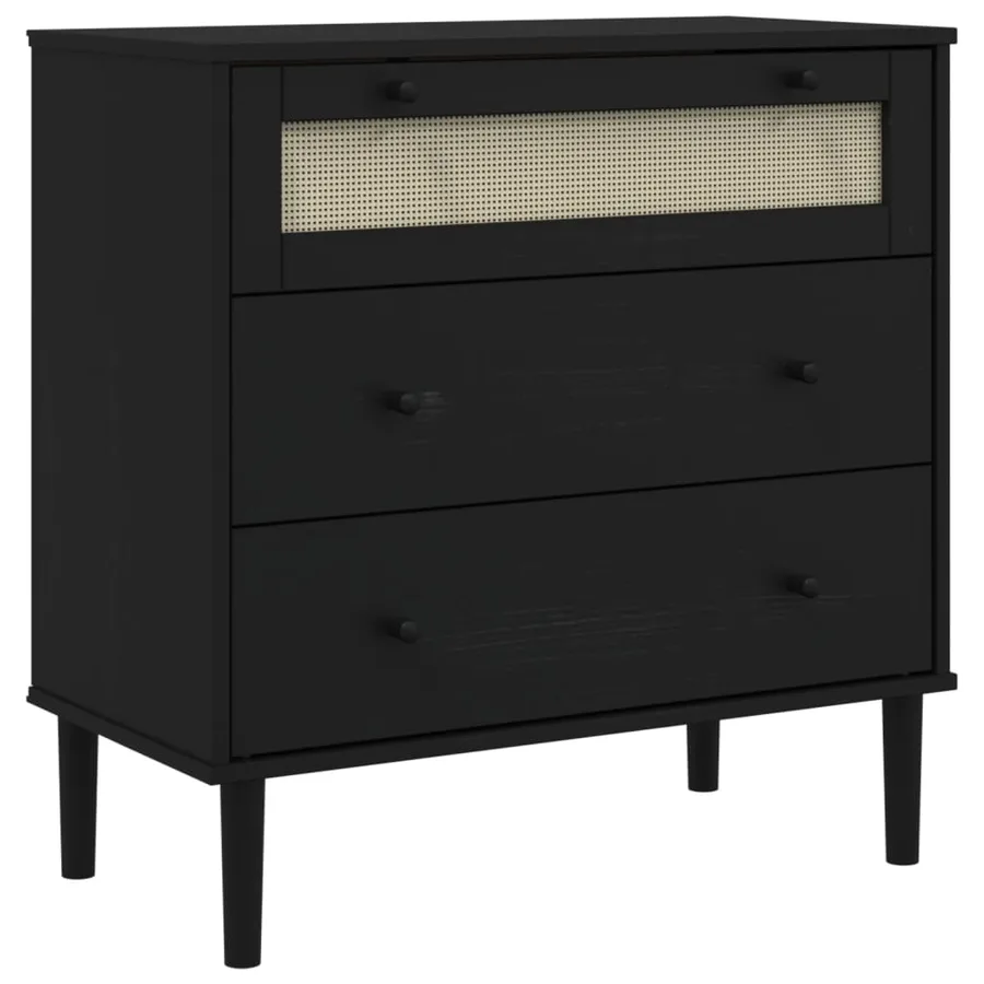 Commode SENJA aspect de rotin noir bois de pin solide - 2