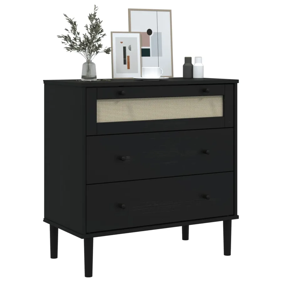 Commode SENJA aspect de rotin noir bois de pin solide - 3