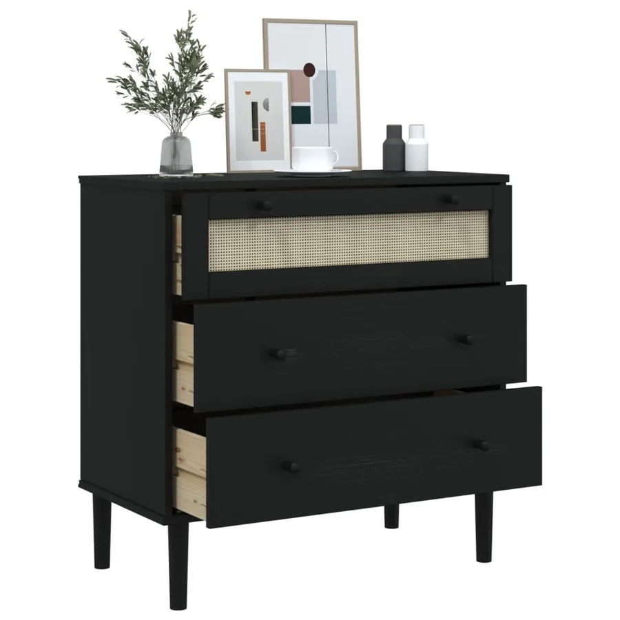 Commode SENJA aspect de rotin noir bois de pin solide - 4