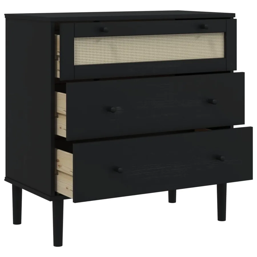 Commode SENJA aspect de rotin noir bois de pin solide - 6