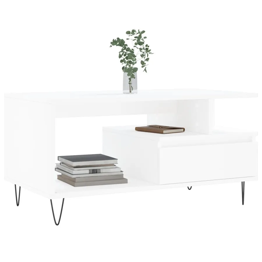 Table basse Blanc 90x49x45 cm Bois d'ingénierie - 3