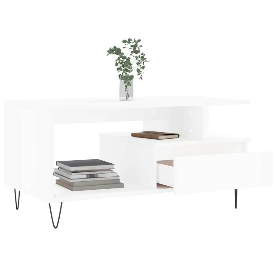 Table basse Blanc 90x49x45 cm Bois d'ingénierie - 4
