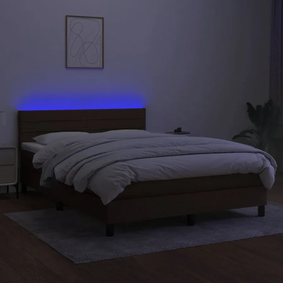 Sommier à lattes de lit matelas et LED Marron foncé 140x200 cm - 4