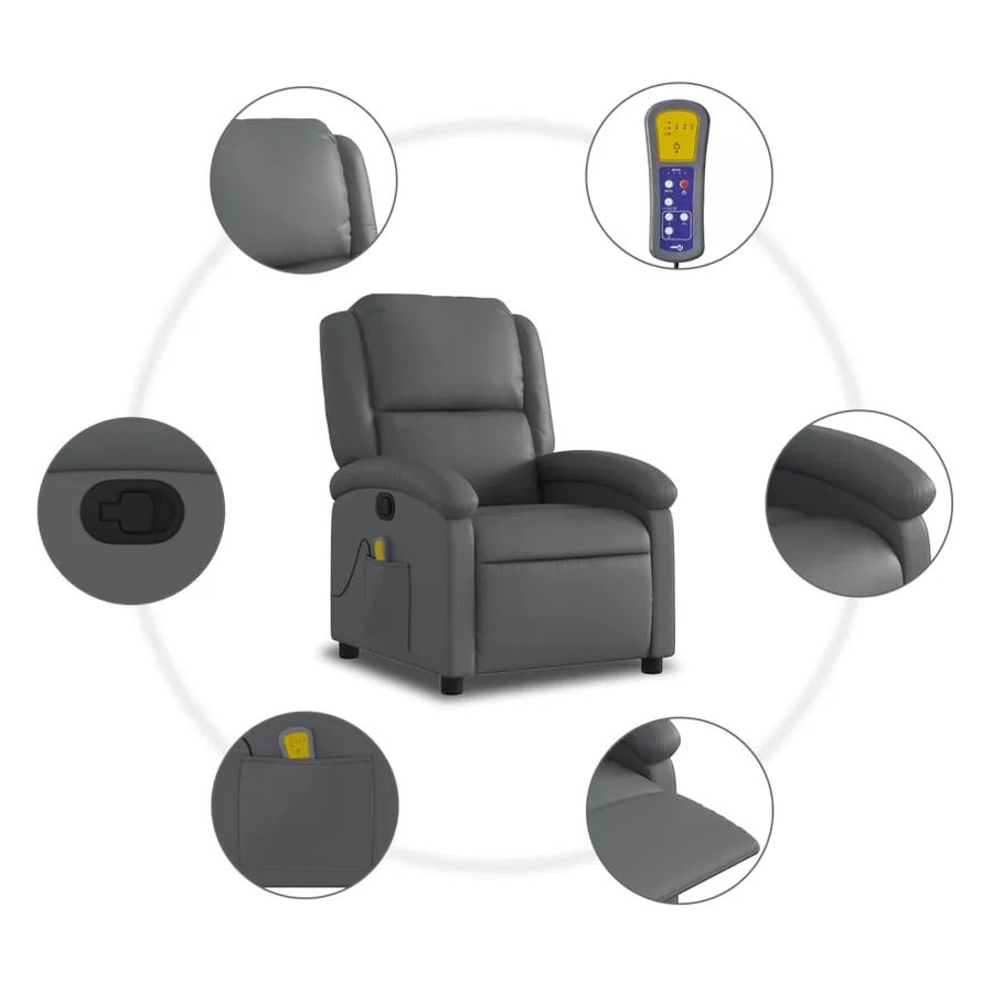 Fauteuil de massage inclinable en similicuir gris - 6