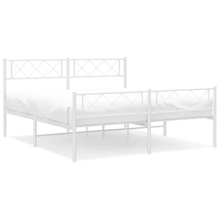 Cadre de lit métal sans matelas et pied de lit blanc 135x190 cm - 2
