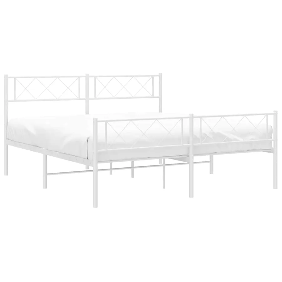 Cadre de lit métal sans matelas et pied de lit blanc 135x190 cm - 4