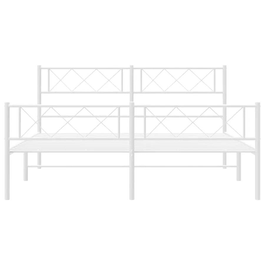 Cadre de lit métal sans matelas et pied de lit blanc 135x190 cm - 5