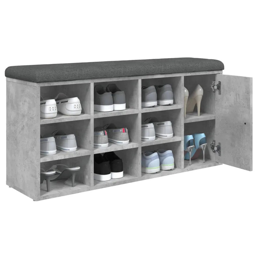 Banc à chaussures gris béton 102x32x50 cm bois d'ingénierie - 4