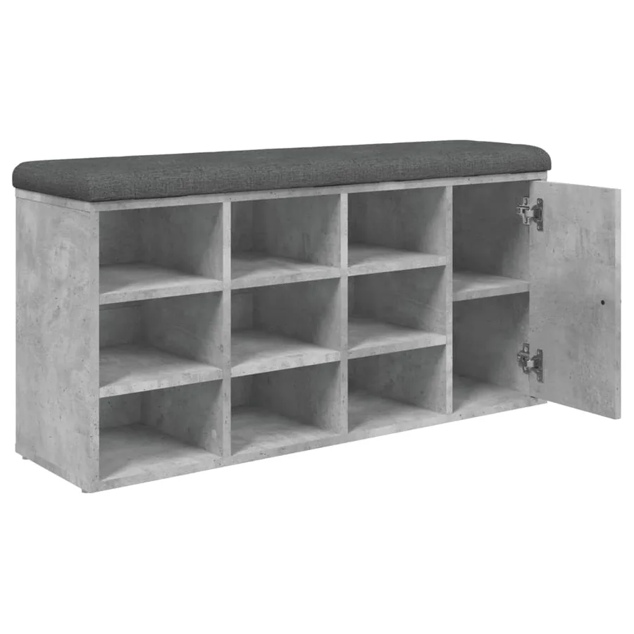 Banc à chaussures gris béton 102x32x50 cm bois d'ingénierie - 8