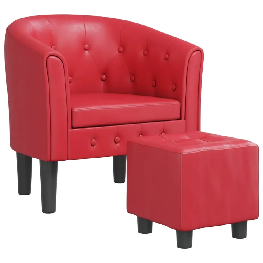 Chaise cabriolet avec repose-pied rouge similicuir - 2