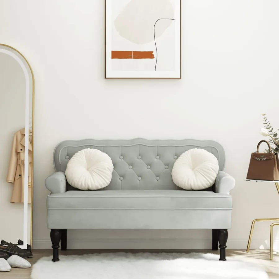 Banc avec dossier Gris clair 119,5 x 64,5 x 75 cm Velours