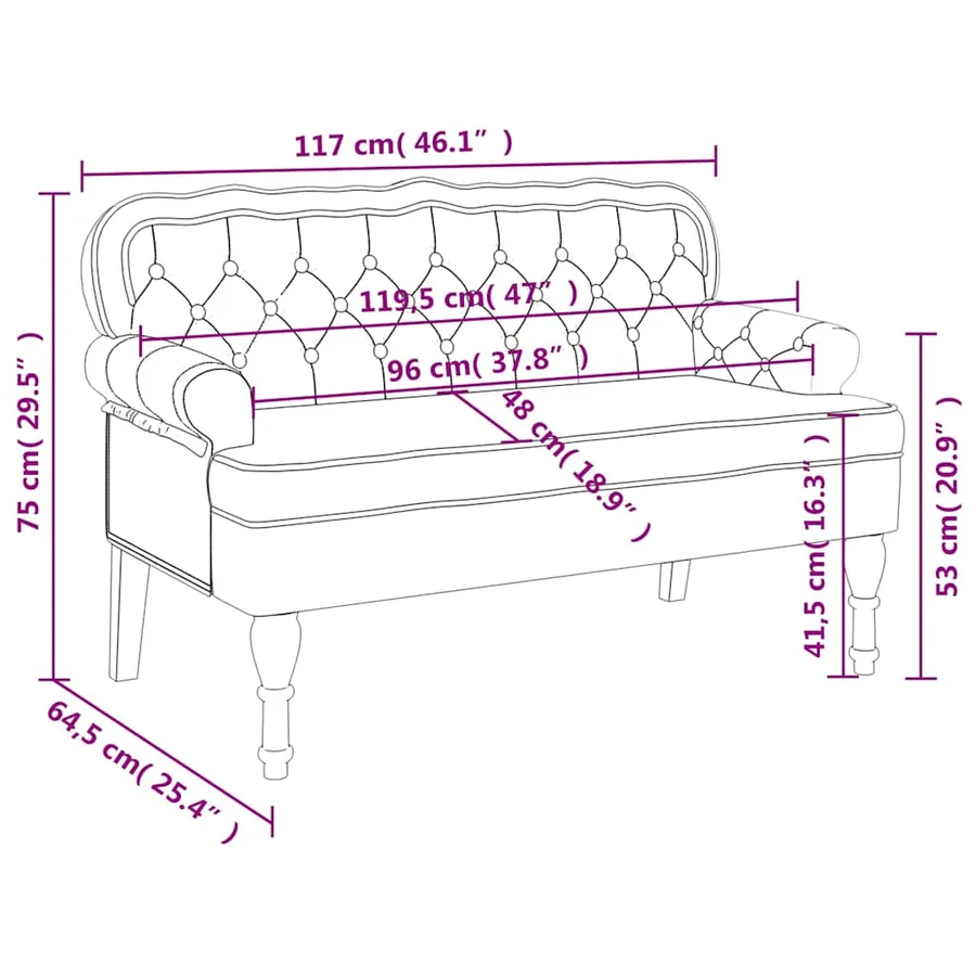 Banc avec dossier Gris clair 119,5 x 64,5 x 75 cm Velours - 8