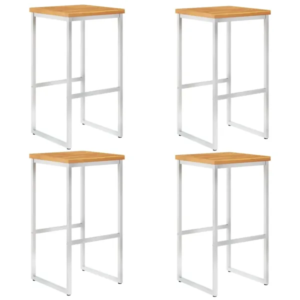 Chaises de bar lot de 4 bois d'acacia solide/acier inoxydable