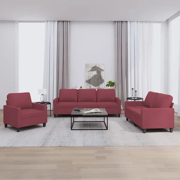 Ensemble de canapés 3 pcs avec coussins Rouge bordeaux Tissu